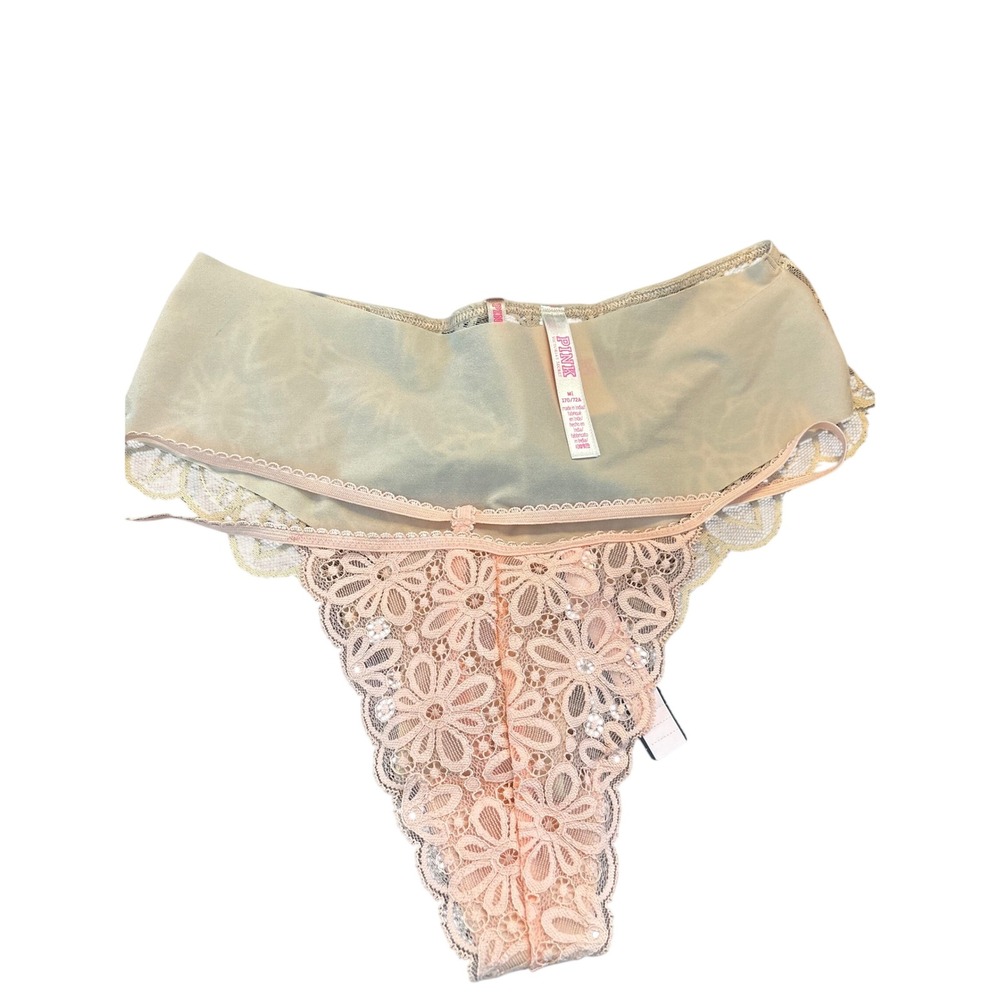 Victoria's Secret PINK Panty bundle Floral Lace Peach Green Medium NEW